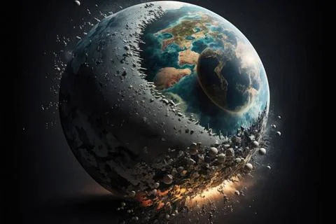 Der Planet Erde auf Kollisionskurs mit dem durch generative KI-Technologie... Stock Photos