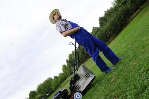 Der Rasenmäher Mann Foto stock