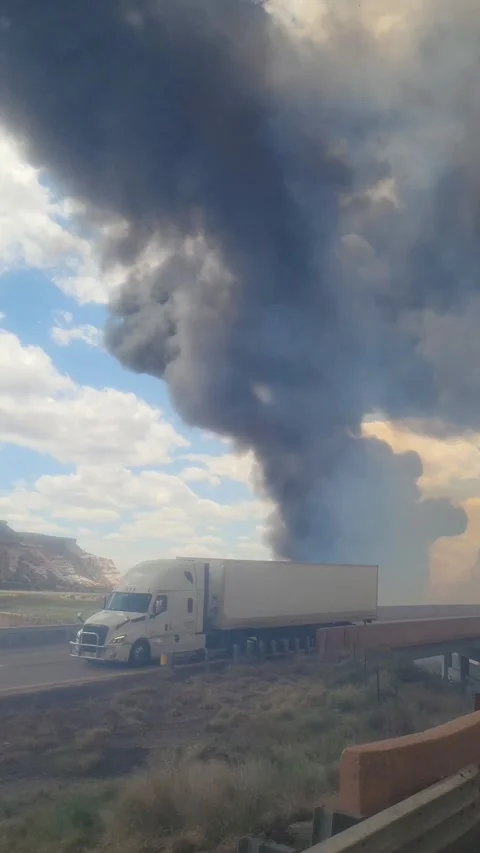 Derailed Train Catches Fire, Lupton, Arizona, USA - 26 Apr 2024 Video stock 274015428