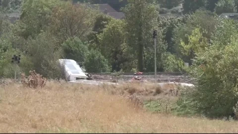 Derailed train in Lewes moved from tracks following crash Stock Footage 342819408