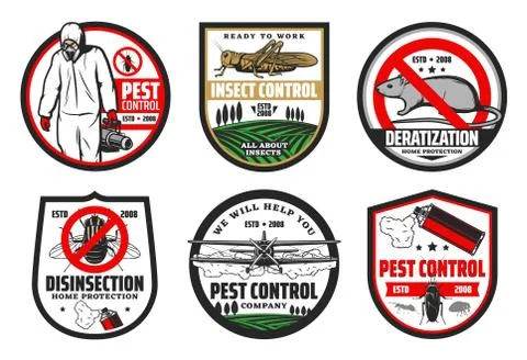 Deratization, pest, insects control icons Stock Illustration