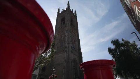 Derby Cathedral and red post boxes, Derby, Derbyshire, England, United Kingdom Stock Footage 282083151