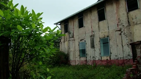 Derelict administration building on the Devils Island Stock Footage 76868483