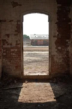 Derelict Brick Building Interior View To Construction Site, Bulcote, England. Stock Photos