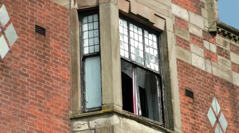 Derelict building red brick broken window Stock Footage 49003423