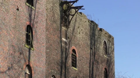 Derelict building windows blue sky Stock Footage 72351189