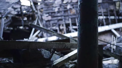 Derelict collapsed building after fire Stock Footage 165694590