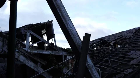 Derelict collapsed building after fire Stock Footage 171137975