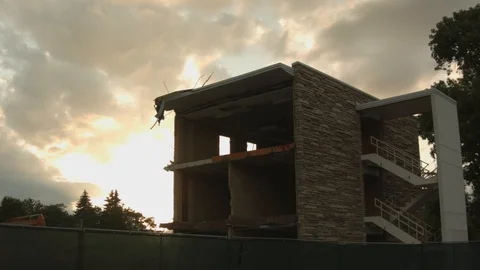 Derelict Deconstructed Building Sunset Stock Footage 113897446