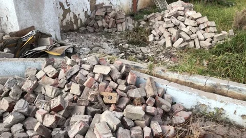 Derelict house. Rubble. Handheld. Video stock 252251629