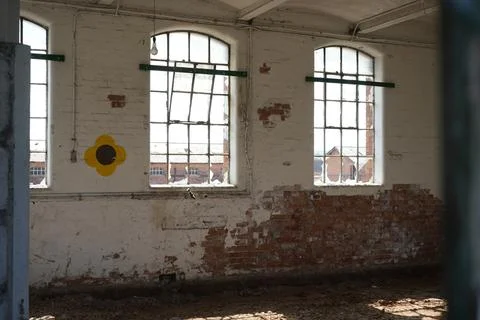Derelict Industrial Interior With Broken Windows, Bulcote, Nottinghamshire, Stock Photos