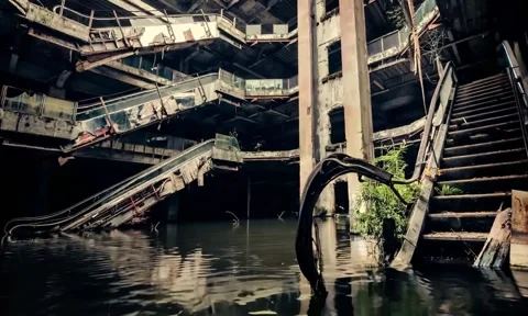 Derelict Mall shot 2 Stock Footage 281450513