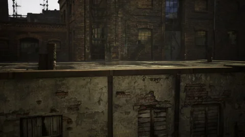 Derelict storage area with peeling walls and dim lighting effects Stock Footage 343623152