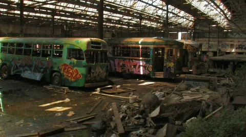 Derelict Train / Tram with graffiti Stock Footage 298315