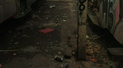 Derelict Train / Tram with graffiti Stock Footage 298488