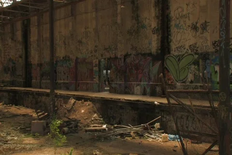 Derelict Train / Tram with graffiti NTSC Stock Footage 396785