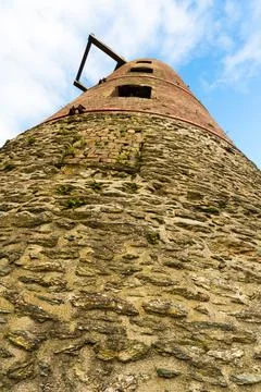 Derelict windmill, looking up, portrait Stock Photos