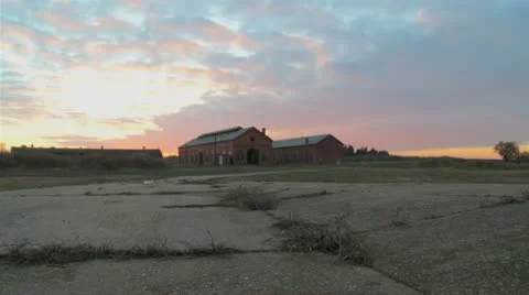 Derelict/Abandone brickwork building, static wide sunset. Stock Footage 17880827