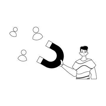 The derision is holding a pull poster that attracts topic . hour concept . .. Stock Illustration