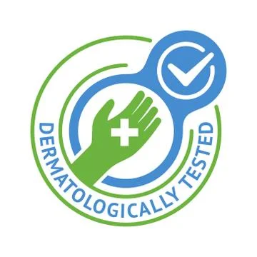 Dermatologically tested stamp with hand Stock Illustration