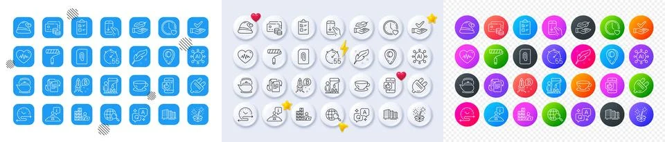 Dermatologically tested, Timer and Santa hat line icons. For web app, printing Stock Illustration