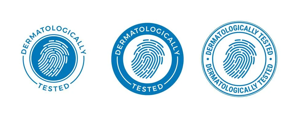 Dermatologically tested vector label, fingerprint logo. Dermatology test and  Stock Illustration