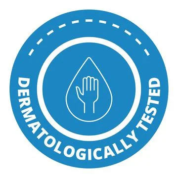 Dermatologically tested vector label with water drop, leaf and hand logo. Stock Illustration