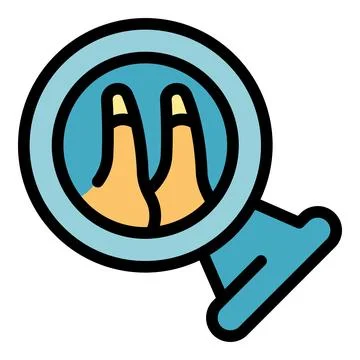 Dermatologist looking at patient fingers through magnifying glass Illustrazione stock