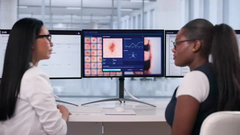 Dermatologist Uses Advanced Computer Technology Stock Footage 333844880