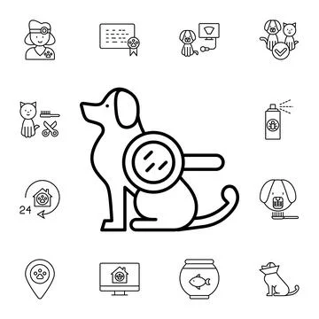 Dermatology, dog flat vector icon in petshop pack Stock Illustration