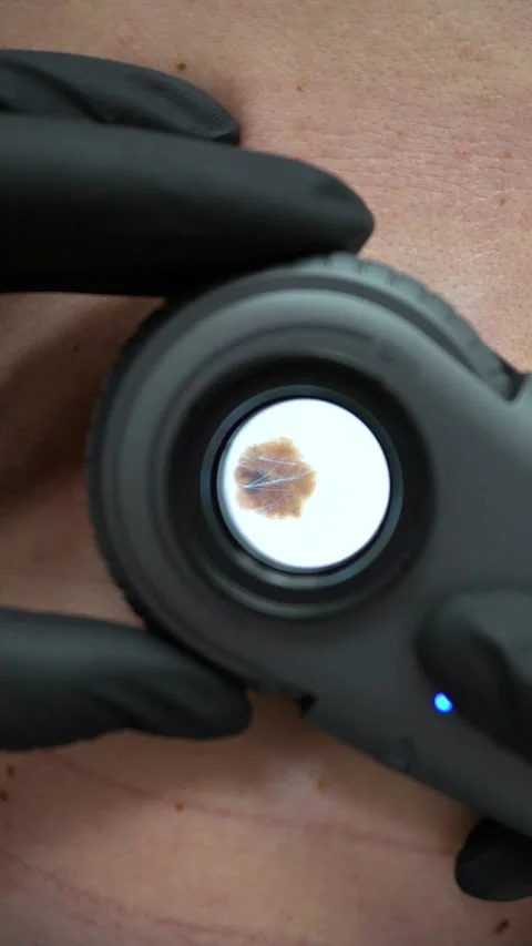 Dermatoscopy, mole check, skin examination, melanoma detection, macro skin view Stock Footage 313634217