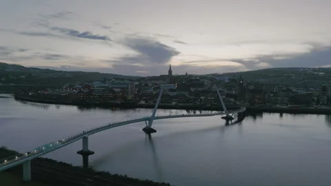 Derry~Londonderry Winter Sunset Drone 2 - City Ireland Stock Footage 340671517