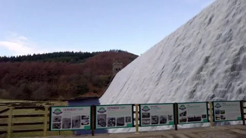 Derwent dam overflow in the Peak District, England, UK Stock Footage 287110080