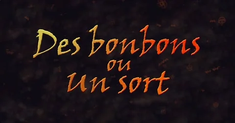 Des bonbons uo un sort (Trick or Treat) French text dissolving into dust from Stock-Footage 68691570
