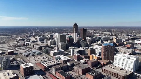 Des Moines, Iowa, US - 3 2 2024: Aerial downtown drone view Stock Footage 266630190