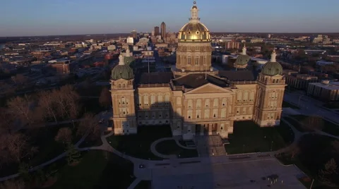 Des Moines State Capitol Early Morning 003 Dome Flyby Stock Footage 62846346