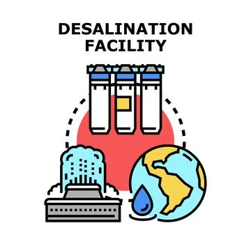 Desalination facility producing fresh water for globe Stock Illustration