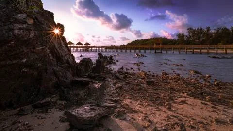 Desaru beach sunrise Stock Photos