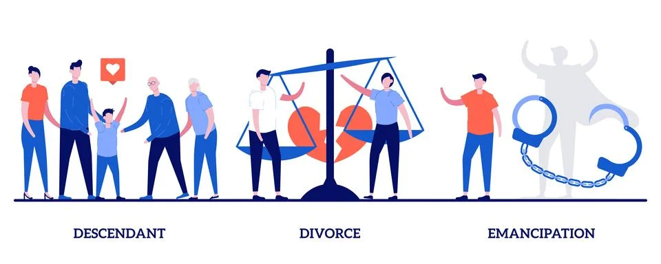 Descendant, divorce, emancipation concept with tiny people. Wife and husban.. Stock Illustration