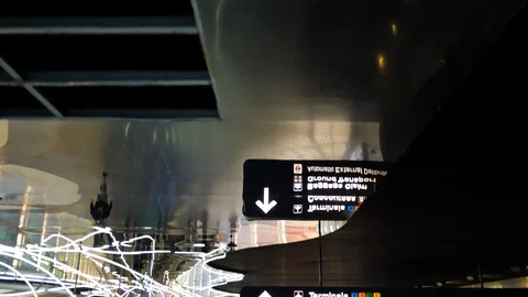 Descending down escalator to tunnel of lights at ORD Stock Footage 129204727