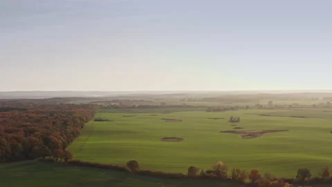A descending drone flight over a landscape in Brandenburg, Germany, during Stock Footage 239069405