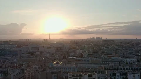 Descending drone shot of eastern Paris Bastille looking towards the Eiffel Stock Footage 162796833