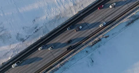 Descending Drone Shot Looking Down At 169 Bridge In Winter Champlin Minnesota Stock Footage 228894307