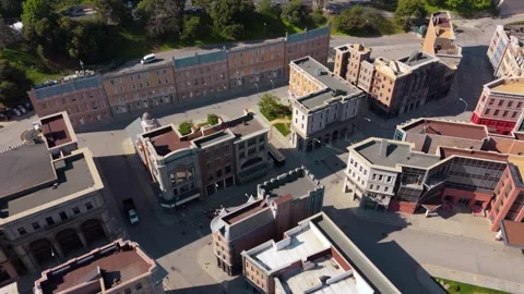 Descending Drone Shot of Universal Studios Backlot Film Set Video stock 305825266