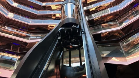 Descending Elevator at New York’s Vessel Structure--Hudson Yards Stock Footage 168333970