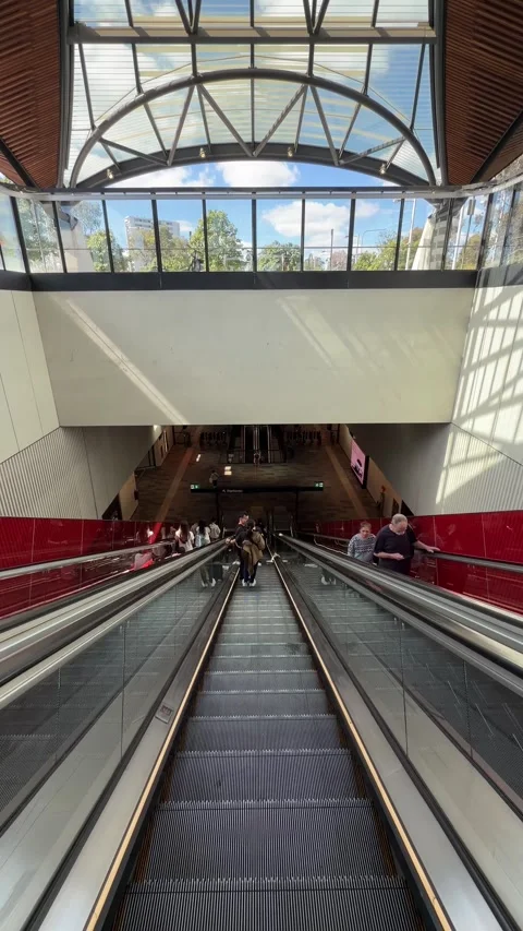 Descending Escalator Inside Castle Hill Metro Station, Sydney, Australia Stock Footage 345952879