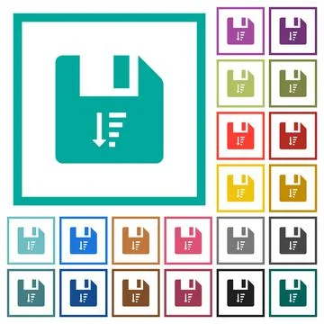 Descending file sort flat color icons with quadrant frames Illustrazione stock