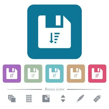 Descending file sort flat icons on color rounded square backgrounds 库存插图