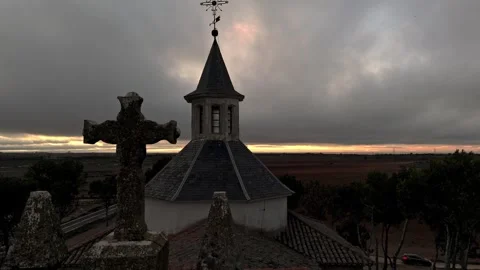 Descending flight from a drone view from the dome towards the bell tower and Stock Footage 261383463