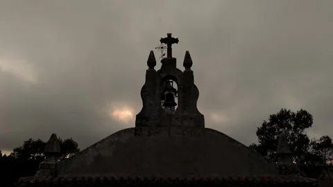 Descending flight from drone view of the dome with Christian cross and bell t Stock Footage 261383476